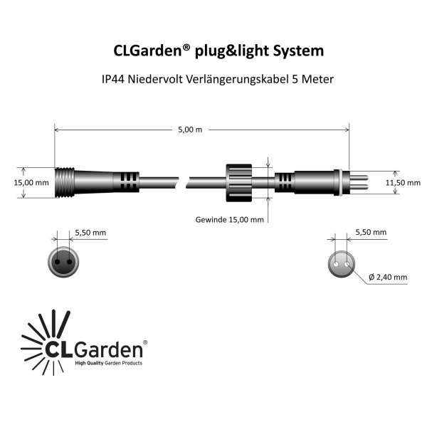 Verlängerungskabel für IP44 Stecksystem NEMO, 1m, schwarz von ledscom.de